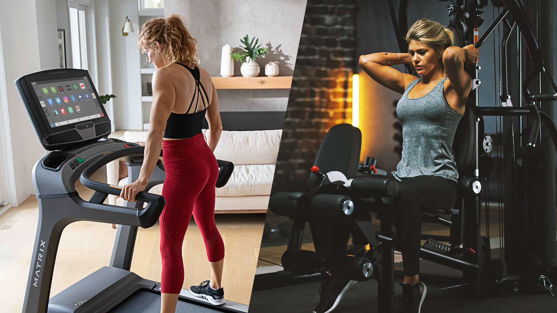 Woman on Matrix Treadmill and Woman on Inspire Home Gym