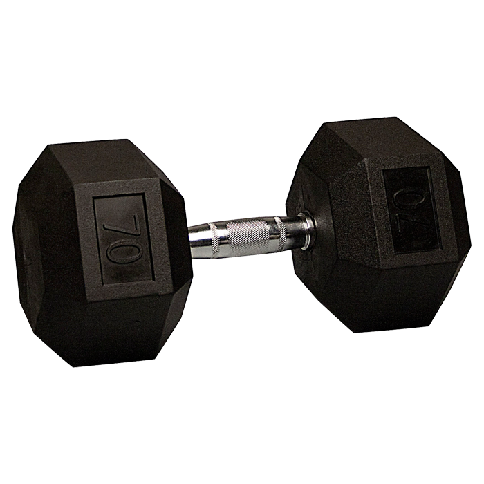 70 lb Rubber Coated Hex Dumbbell