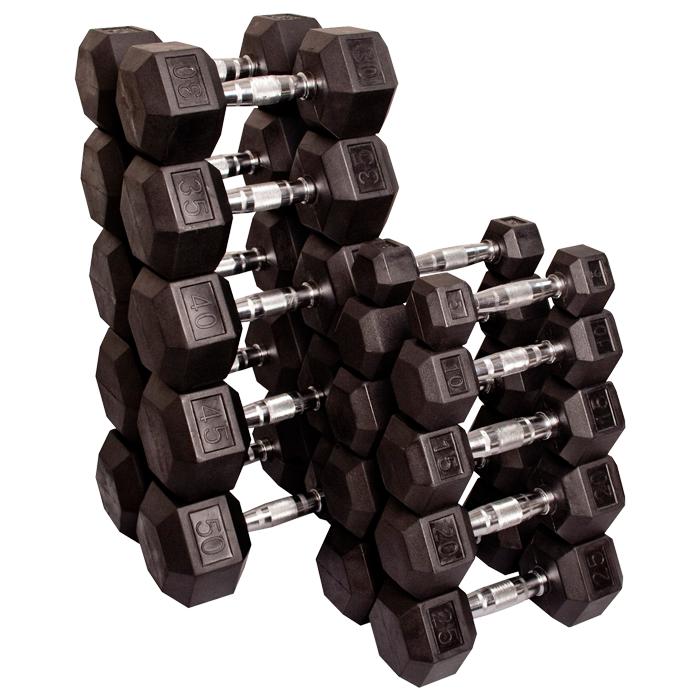 Body-Solid Rubber Coated Hex Dumbbells Sets - 80 to 100 Lb.