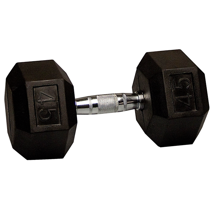 45 lb Rubber Coated Hex Dumbbell