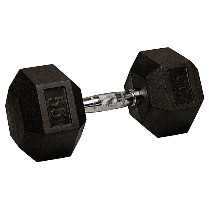 55 lb Rubber Coated Hex Dumbbell