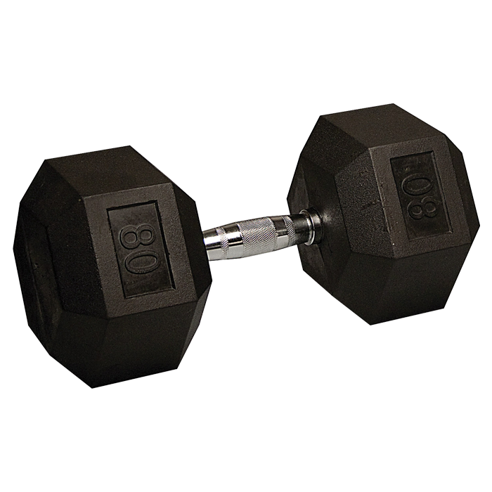 80 lb Rubber Coated Hex Dumbbell